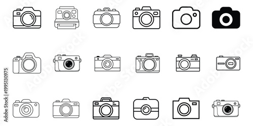 camera line art icons set