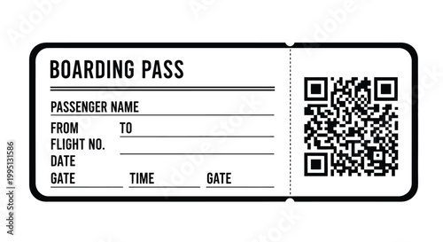 Blank white boarding pass ticket.