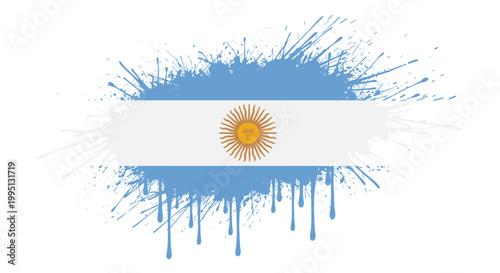 Grunge Argentina Flag with Paint Splatter and Drip Design on Isolated White Background