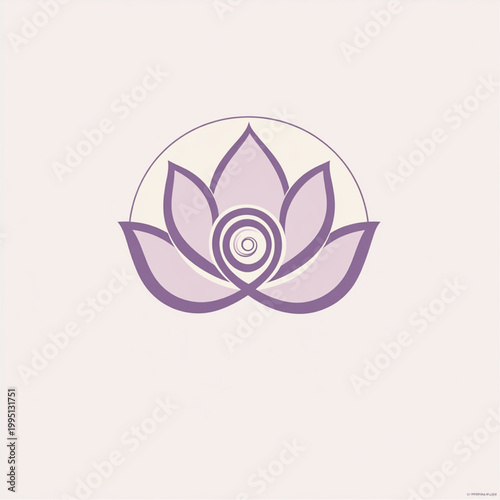 A minimalist logo featuring a simplified lotus flower At the center of the lotus, a subtle spiral or concentric circle represents breath and inner stillness.