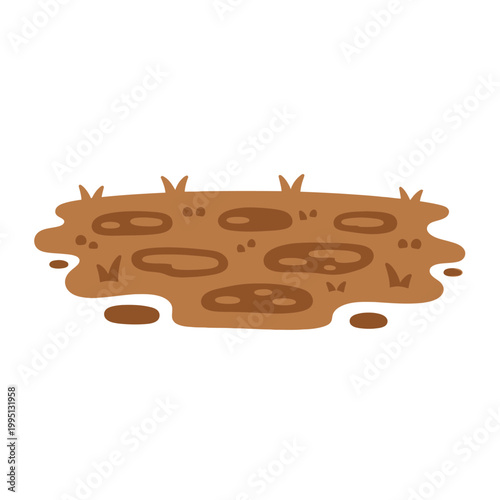 Cartoon Mud Puddle with Grass and Reflections