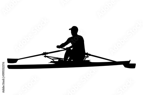 Single sculler vector illustration depicting a person actively rowing a boat
