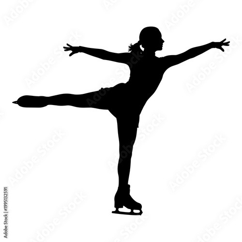 Graceful female ice skater silhouette performing an elegant arabesque vector illustration