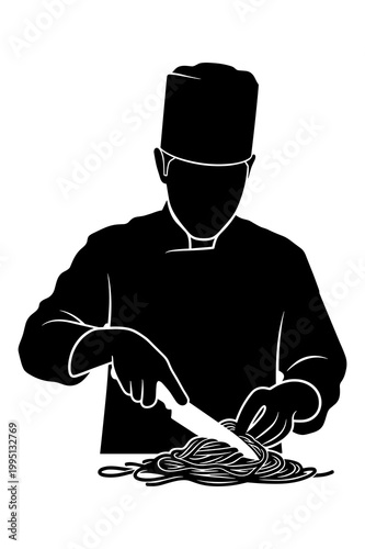 Professional chef preparing ingredients with knife vector illustration design