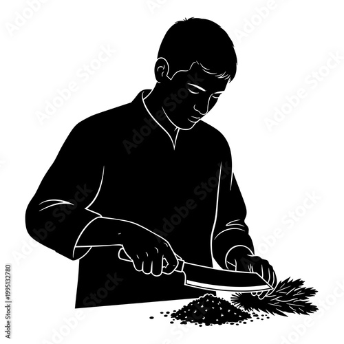 Vector graphic illustration of a person chopping ingredients for food preparation