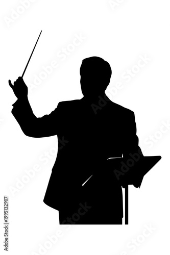 Professional orchestra conductor silhouette vector graphic illustration for music design