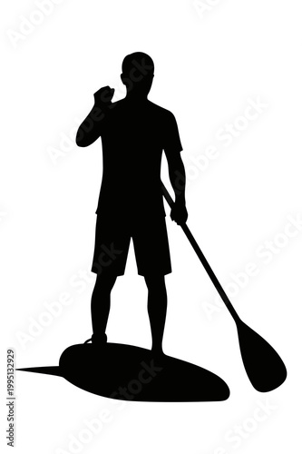 Silhouette illustration of a person paddleboarding, a dynamic water sport vector graphic