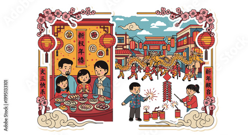 Chinese Family Celebrating Lunar New Year.