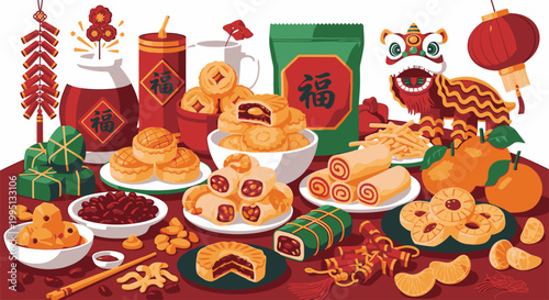 Variety of Chinese New Year Foods.
