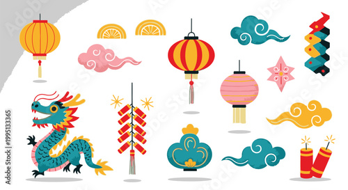 Chinese dragon and festive decorations 1.
