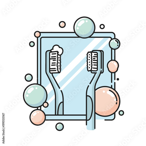 Toothbrushes in bathroom setting.