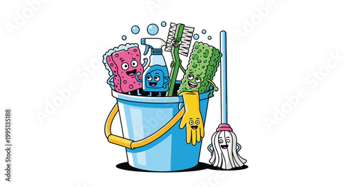 Cleaning supplies in a bucket 2.
