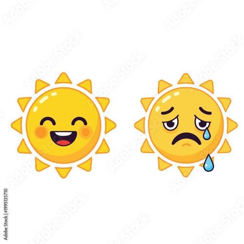 Smiling and frowning sun emojis faces.
