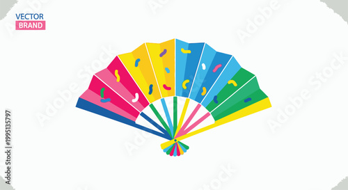 Colorful handheld folding fan accessory.