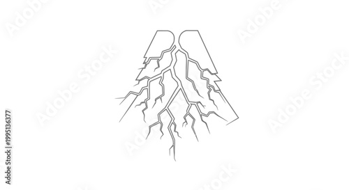 Abstract Interconnected Tree Roots or Veins Forming an Organic Shape on an Isolated White Background