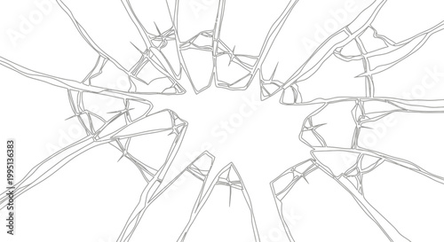 Shattered Glass or Ice Cracks Forming an Abstract Pattern on an Isolated White Background