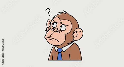 Confused Monkey Cartoon Character Pondering with Question Mark in Bright Studio