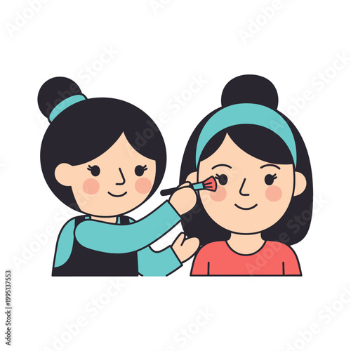 Makeup Artist Applying Blush to a Young Woman's Cheeks