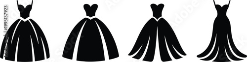 Set of four black wedding dress icons for formal fashion design collection Vector