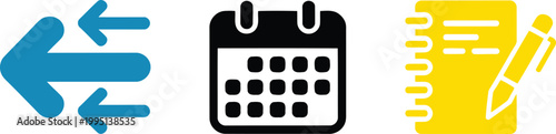 Set of simple business icons including arrow calendar and notebook pen Vector