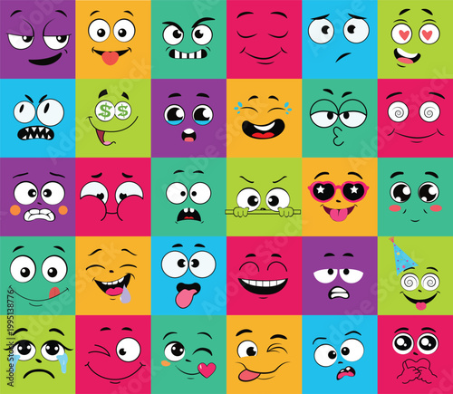 Set of emotions Cartoon face expressions