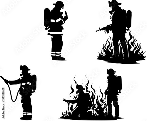 Vector sketch illustration of silhouette design of firefighters on standby to anticipate fire hazards