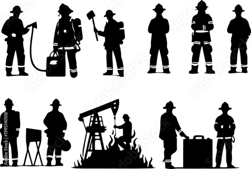 Vector sketch illustration of silhouette design of firefighters on standby to anticipate fire hazards