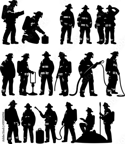 Vector sketch illustration of silhouette design of firefighters on standby to anticipate fire hazards