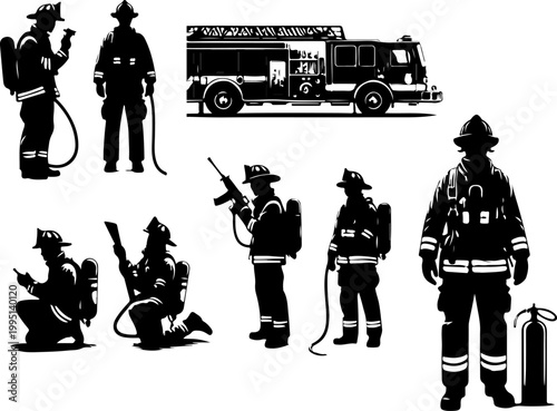 Vector sketch illustration of silhouette design of firefighters on standby to anticipate fire hazards