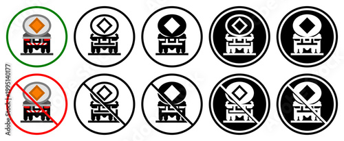 Flat icons for the transport of dangerous goods, in outline and solid styles