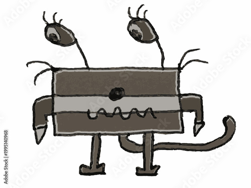 Front view Isolated illustration of a funny cute character standing with a little sad expression