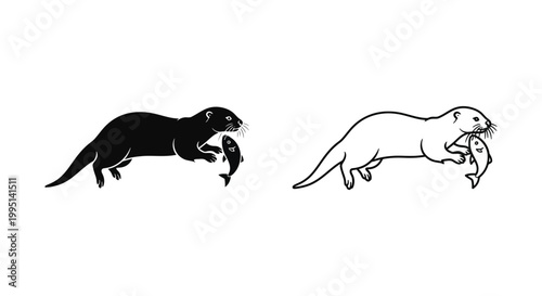 Ancient vs Modern Otter Evolution Comparison Vector