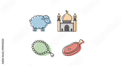 Set of Islamic icons for Eid al Adha celebration