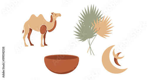 Set of minimalist Middle Eastern icons in earthy colors