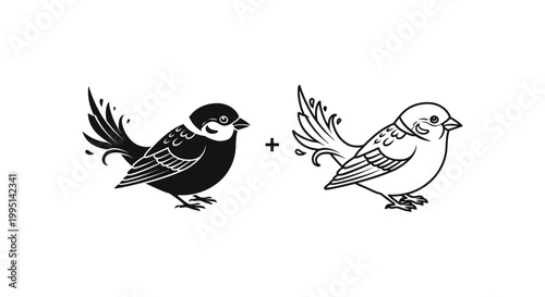 Minimalist Black and White Bird Illustrations Vector