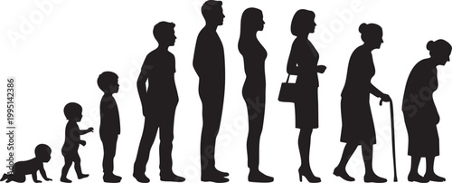 Human Life Cycle Stages of Growth and Aging Vector Silhouettes
