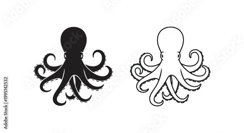 Octopus Minimalist Line Art Designs Creative Vector Illustrations Vector