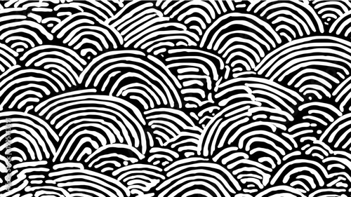 Japanese ripple pattern with hand drawn waves. Black and white seamless pattern forming abstract ripples or ocean waves