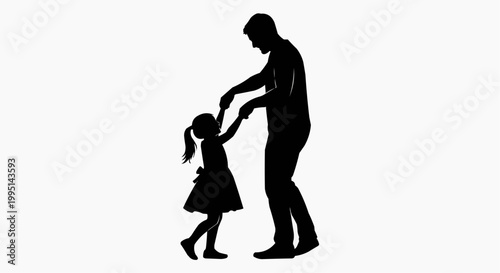 A silhouette of a man and a little girl dancing together