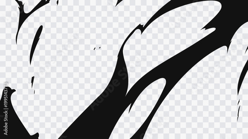 Abstract dynamic splash with bold curved strokes and sharp edges, resembling ink or paint flow in motion. High-contrast black shapes on transparent background create a sense of speed, energy.