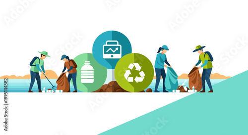 Volunteers Cleaning Beach and Recycling Plastic Waste