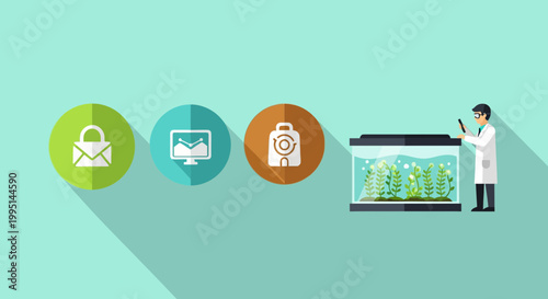 Scientist Researching Bioluminescent Plants Vector Illustration