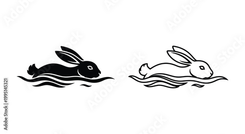 Cartoon Rabbits Swimming Fun Designs Vector