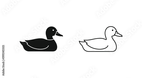 Cartoon Ducks Illustration: Black and White Duck Designs Vector
