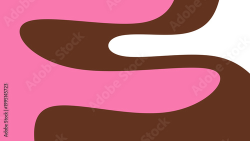Sweet melting chocolate and pink strawberry icing glaze background. Melted syrup or dripping liquid sauce. Minimalist sweet chocolate and strawberry pink background. Minimalist wavy background.