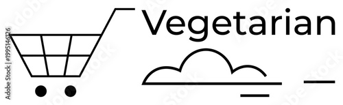 Healthy lifestyle, vegetarian diet, eco-friendly shopping, organic food, plant-based choices, conscious consumerism. Shopping cart and food symbol. Healthy lifestyle and vegetarian diet concept