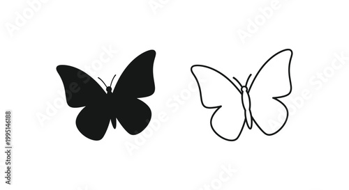 Black White Butterfly Design Vector Icons Vector