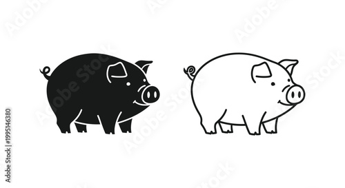 Cartoon Pigs Illustration: Simple Black and White Design Vector