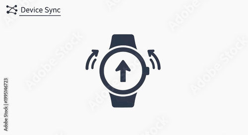 A smartwatch syncs devices with an upward arrow on its screen display