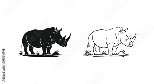 Black and White Rhino Illustration Vector Art Vector